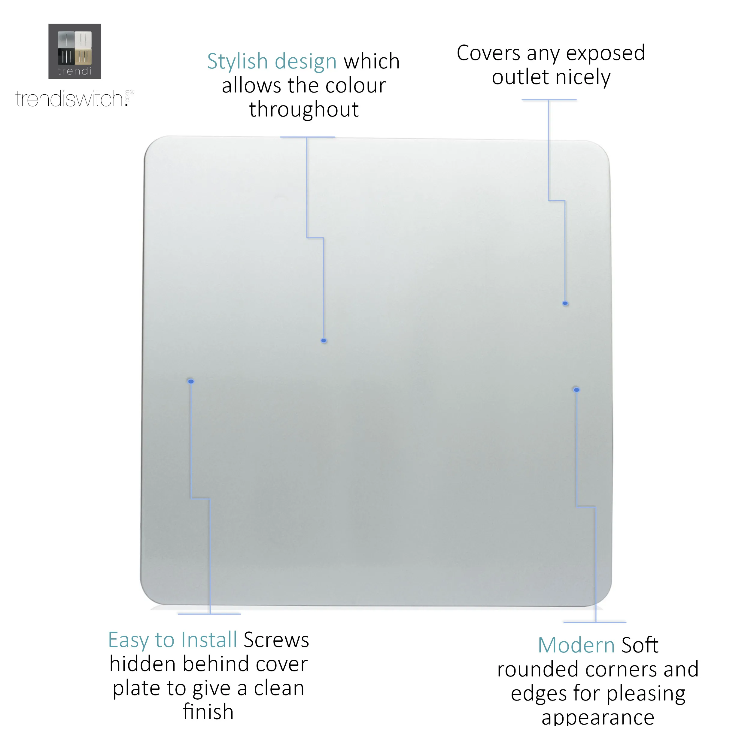 1 Gang Blanking Plate Platinum Silver ART-BLKSI  Trendi Platinum Silver